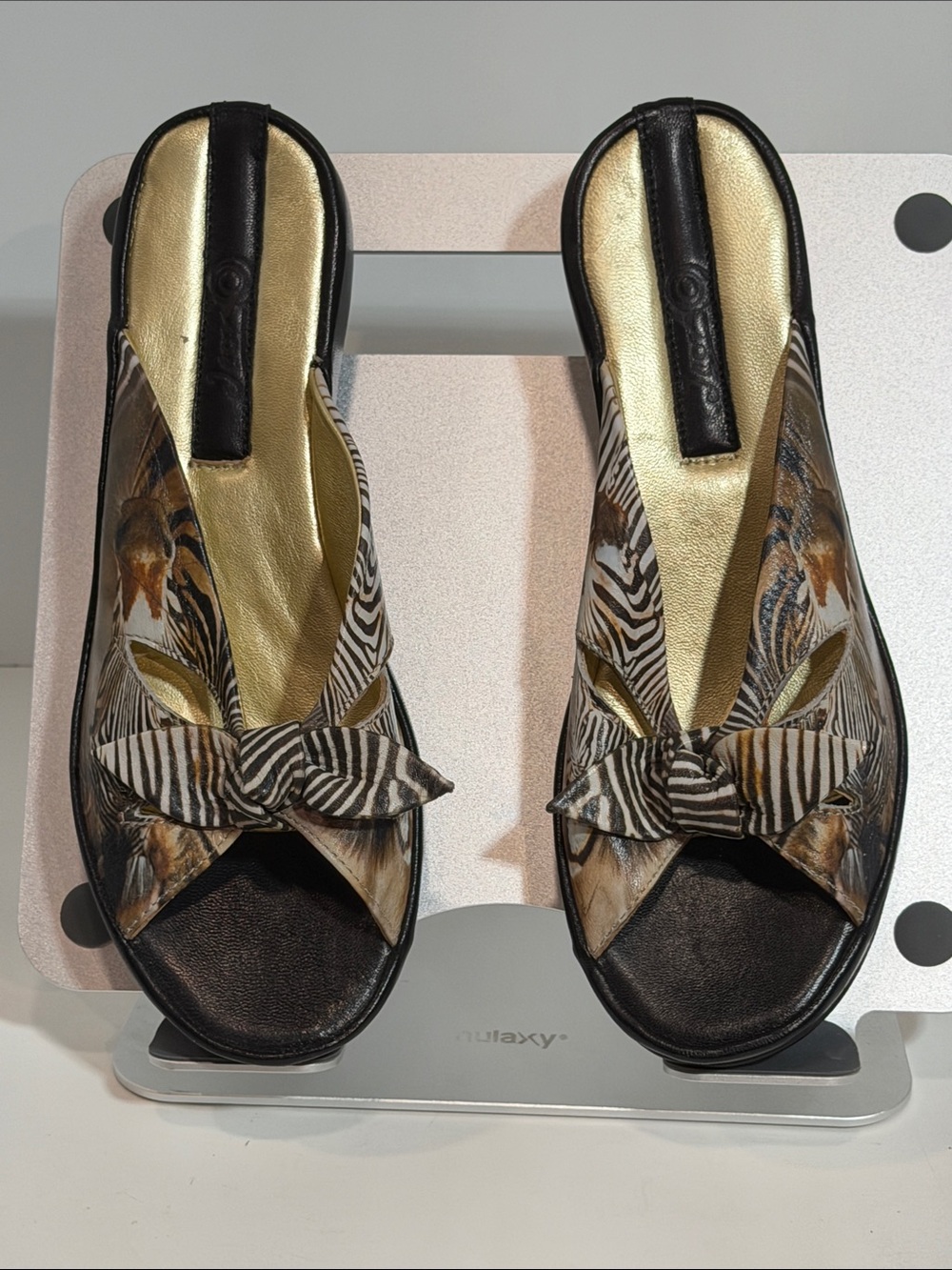 ICON Wearable Art Zebra Print Leather Slide Sandals